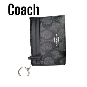 Coach Black Key & Card Holder w/Zippered change purse & Signature Monogram